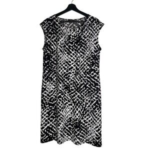 Apt 9 Womens XL Black White Animal Print Sleeveless Shift Dress Stretch Knit
